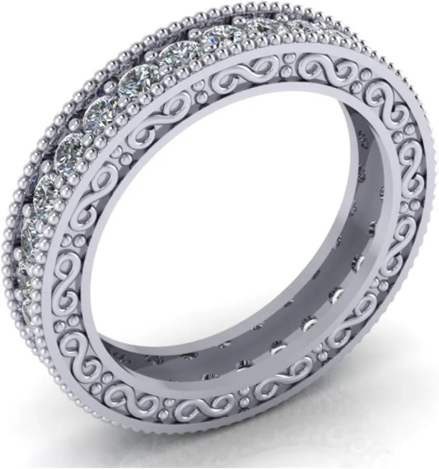 1.00 ct Millgrain Edge Diamond Eternity Wedding Band Ring with Design on The Side in Platinum