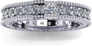 1.00 ct Millgrain Edge Diamond Eternity Wedding Band Ring with Design on The Side in Platinum
