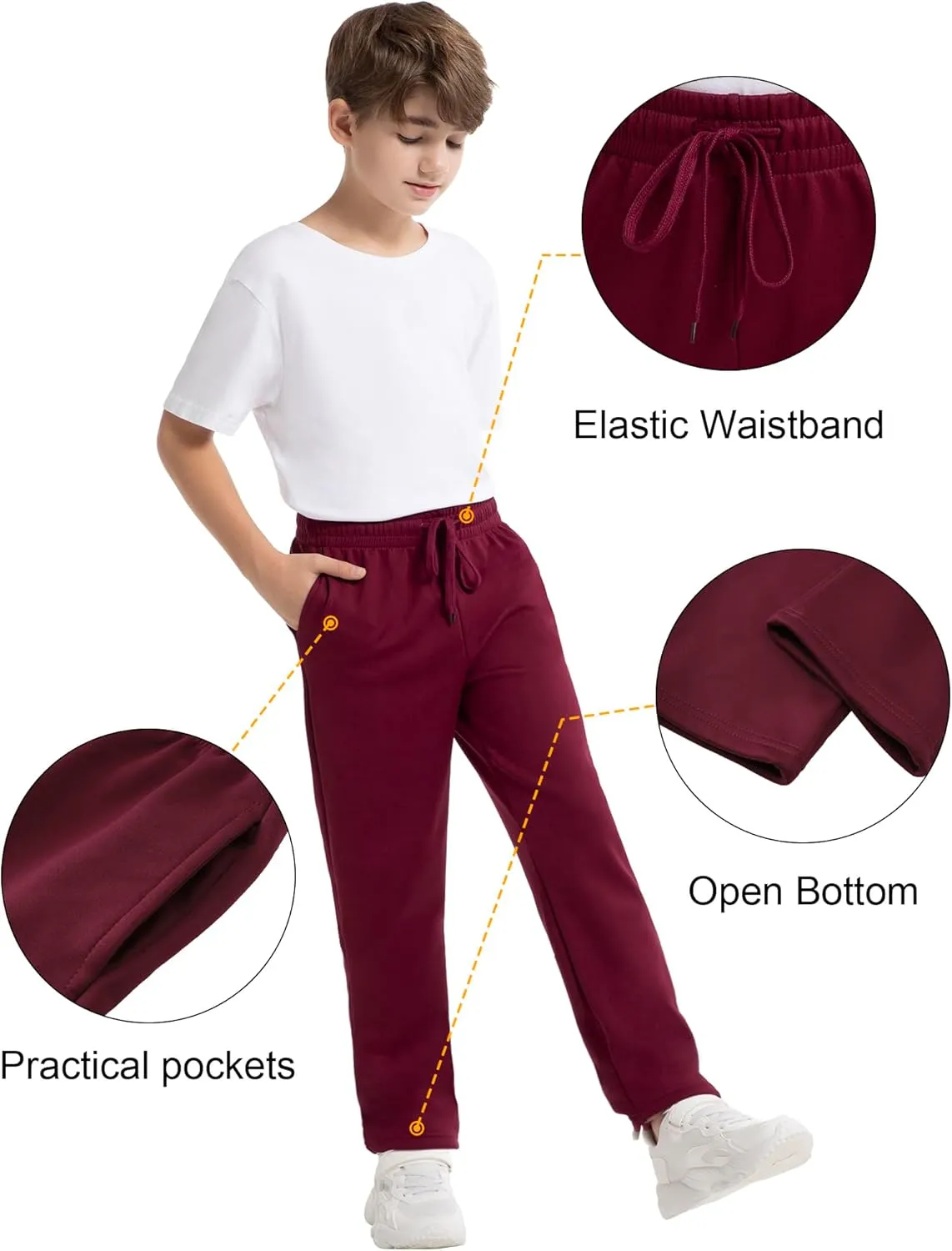 1/4 Pack Boys Sweatpants Fleece Lined Open Bottom Youth Athletic Jogging Track Joggers Pants with Pockets for Kids