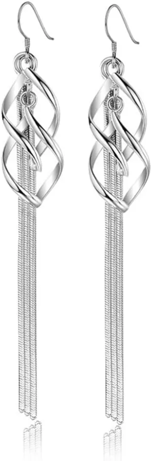 14K Gold Plated Sterling Silver Dangle Earring Long Linear Drop Earrings for Women