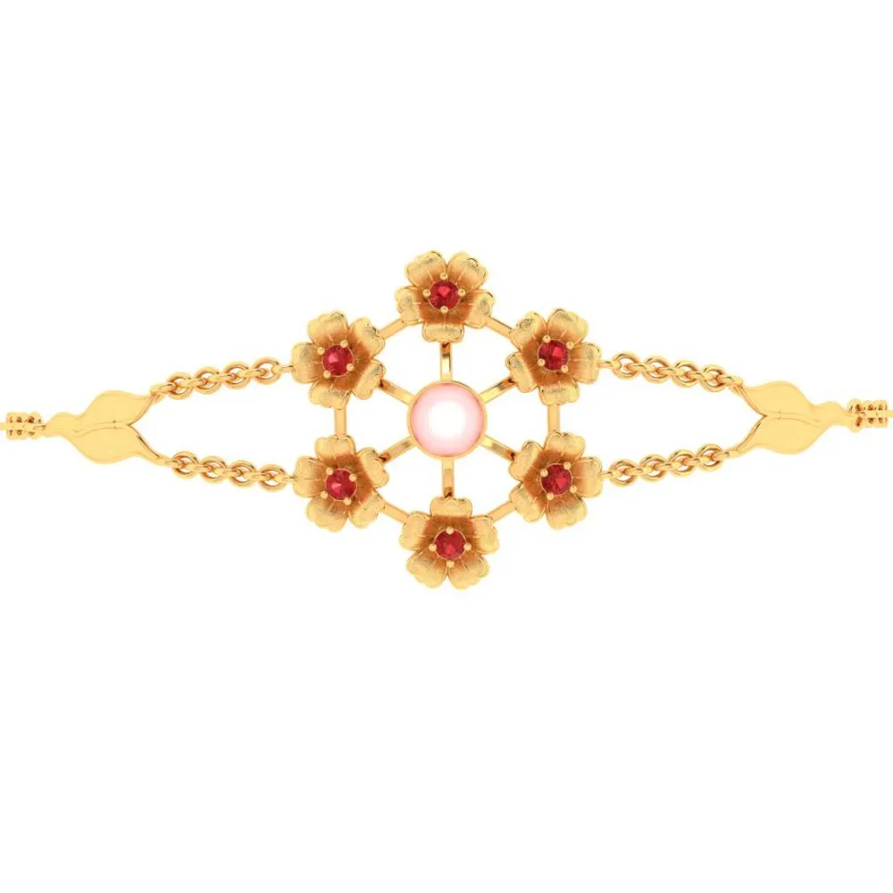 18k Multiple Flowers With Pink Pearl Gold Bracelet
