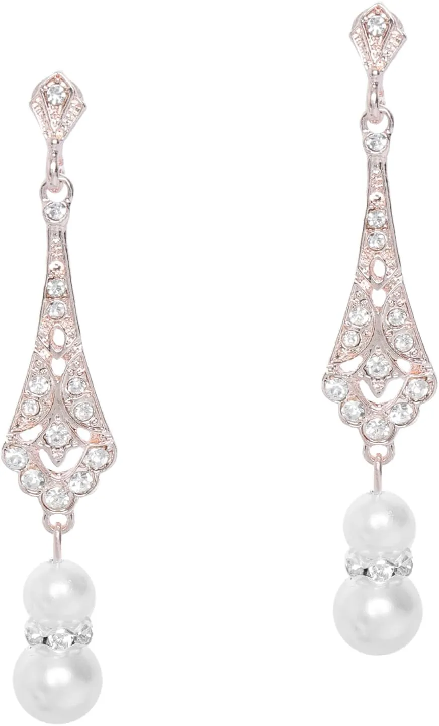 1920s Earrings Art Deco Pearl Dangle Drop Earring Vintage Wedding Earring