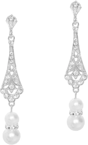 1920s Earrings Art Deco Pearl Dangle Drop Earring Vintage Wedding Earring
