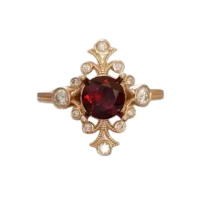 2 Ct Round Ruby Diamond Art Deco Vintage Style Victorian Accent Cocktail Engagement Rings 14K Yellow Gold Plated Art Nouveau Victorian Ring 925 Sterling Silver Handmade Edwardian Jewelry