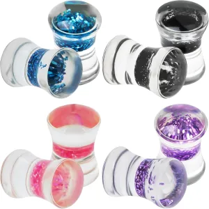 2 g 6 mm Glitter Ear Gauges Set, Acrylic Double Flare Saddle Sparkly Plugs for Ears, 4 Pairs Sequin Body Piercing Jewelry Ear Expander Stretcher Tunnels Earrings for Women Men Gifts