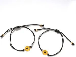 2 pcs/set Cute Sunflower Bracelet Boho Friendship Bangle Wristband Jewelry for Couples Best Friends Women,Black Rope and White Card Professional and Attractive