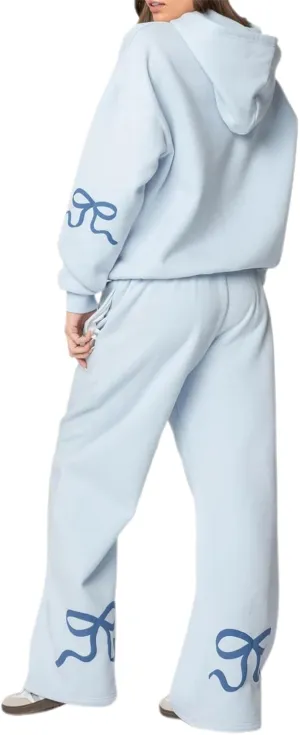 2 Piece Lounge Sets for Women Fall Sweatsuits Bow Print Long Sleeve Crew Neck Wide Leg Sweatpants Matching Tracksuit
