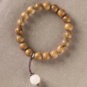 2Pcs Feng Shui Bracelets Wood Bracelet Lotus Bead Jade Charm Prayer Mala Beads Bracelet Natural Gemstone Jewelry for Women Men Meditation Good Luck Amulet Attract Wealth