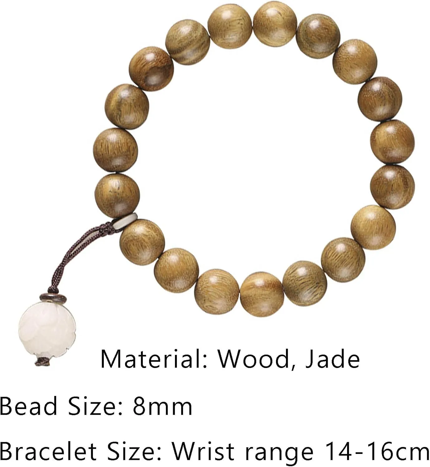 2Pcs Feng Shui Bracelets Wood Bracelet Lotus Bead Jade Charm Prayer Mala Beads Bracelet Natural Gemstone Jewelry for Women Men Meditation Good Luck Amulet Attract Wealth