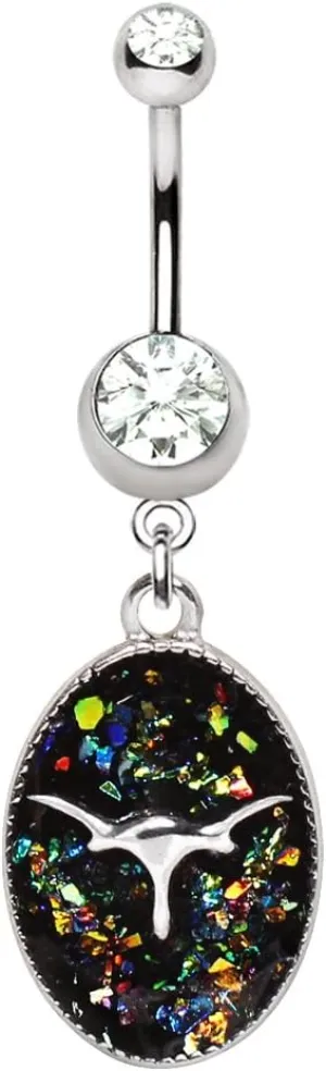 316L Stainless Steel Glitter Epoxy Longhorn Pendant Dangle Navel Ring