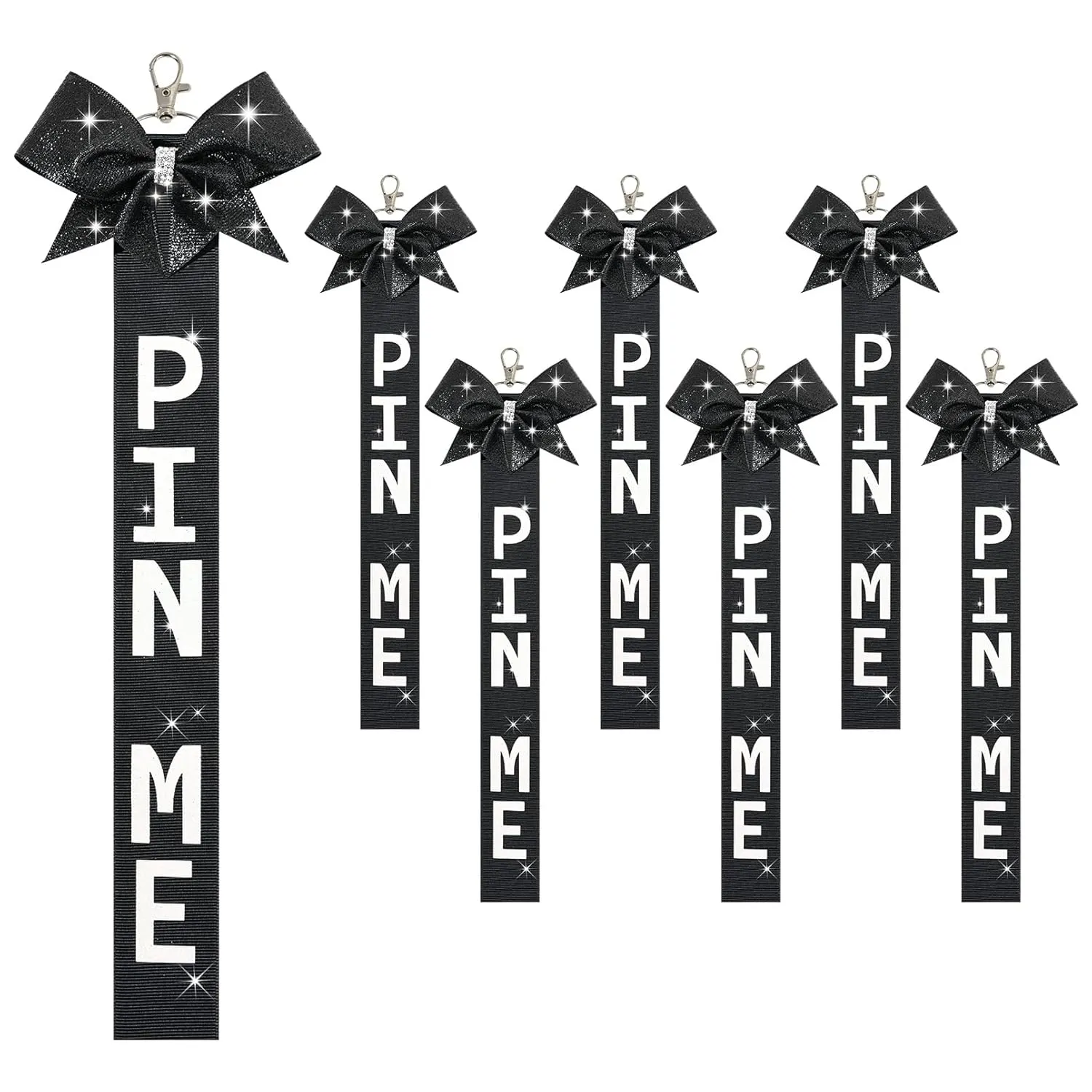 6 PCS Cheer Pin Me Ribbon Cheer Bag Bow Keychain with Rhinestones Bow Pin Me Cheer Competition for Teen Girls Cheerleading Sports Accessory(Black)