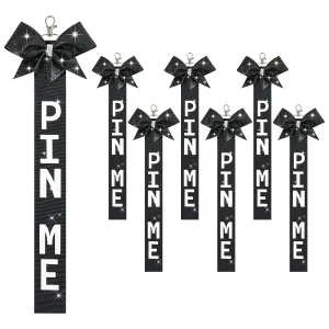 6 PCS Cheer Pin Me Ribbon Cheer Bag Bow Keychain with Rhinestones Bow Pin Me Cheer Competition for Teen Girls Cheerleading Sports Accessory(Black)
