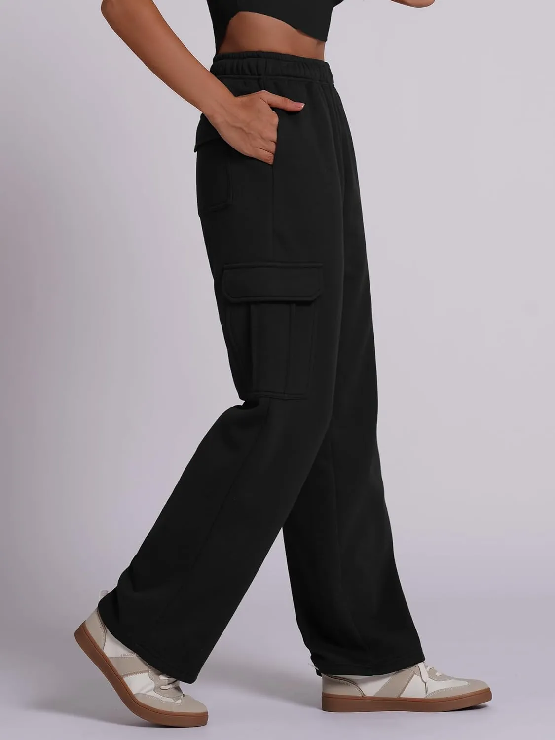 ABOCIW Womens Cargo Sweatpants Fleece Wide Leg Sweat Pants High Waisted Baggy Athletic Joggers Pants with Pockets