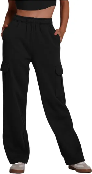 ABOCIW Womens Cargo Sweatpants Fleece Wide Leg Sweat Pants High Waisted Baggy Athletic Joggers Pants with Pockets