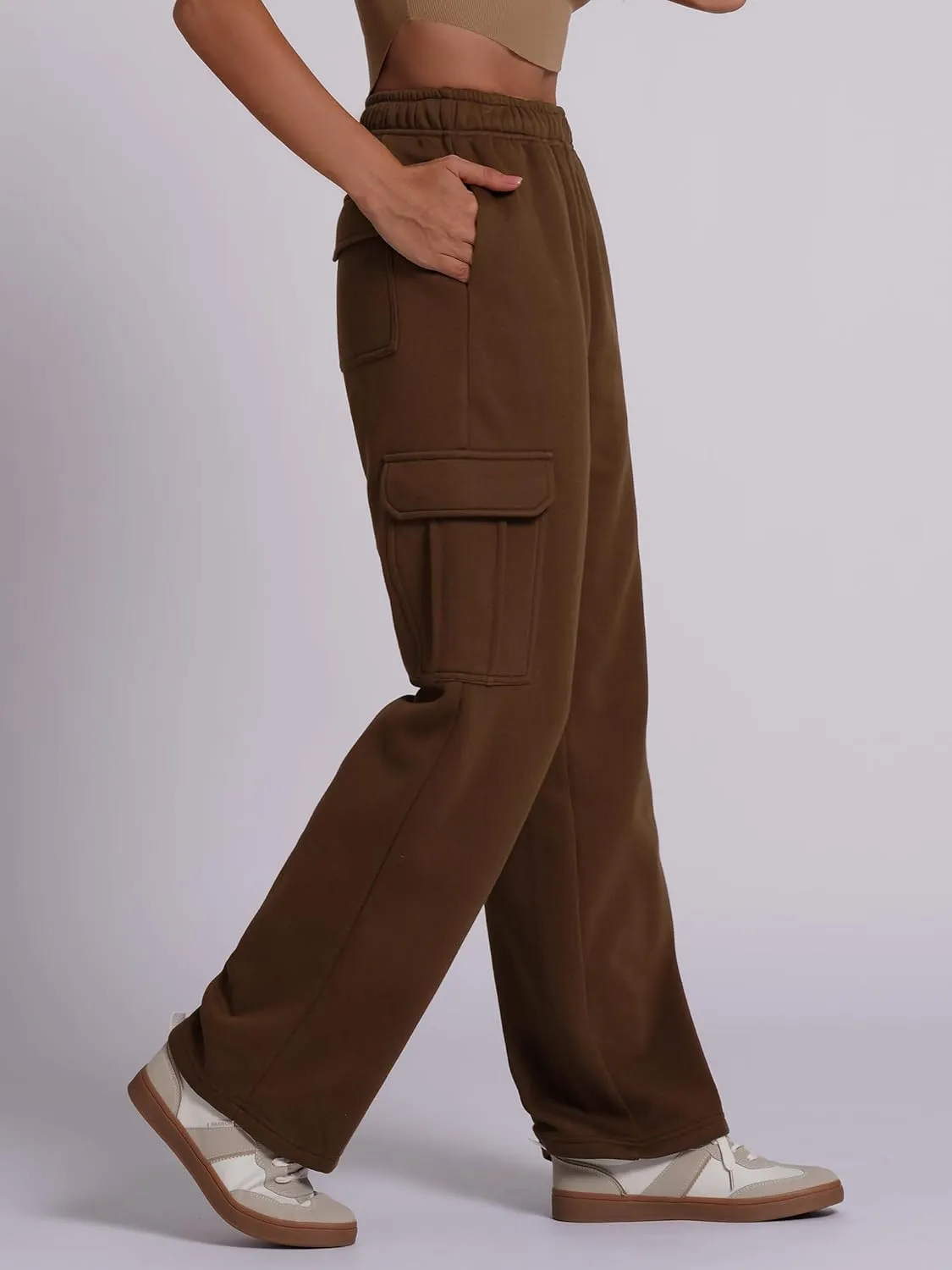 ABOCIW Womens Cargo Sweatpants Fleece Wide Leg Sweat Pants High Waisted Baggy Athletic Joggers Pants with Pockets