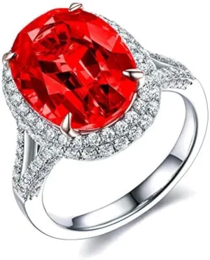 Adjustable Platinum Plated Crystal Rings, Big Oval Cubic Zirconia Ring, Solitaire Split Shank Rings Birthstone Jewelry Gifts Y927-2d