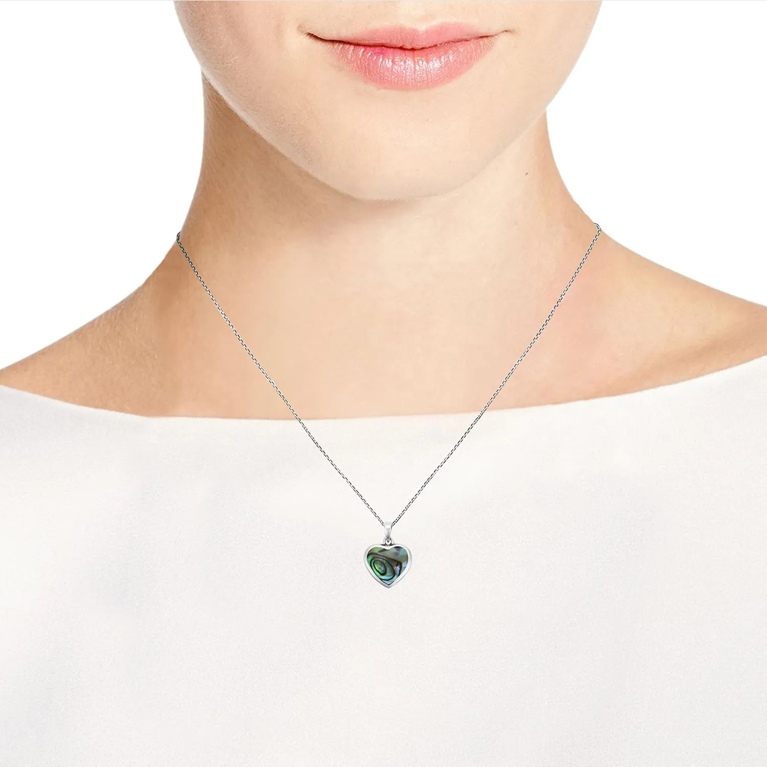 AeraVida Romantic Double-Sided Heart Stones Inlay .925 Sterling Silver Necklace for Women | Fashion Jewelry Valentine's Jewelry Gifts