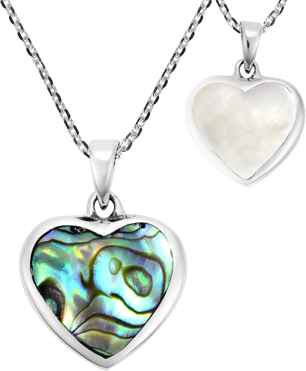 AeraVida Romantic Double-Sided Heart Stones Inlay .925 Sterling Silver Necklace for Women | Fashion Jewelry Valentine's Jewelry Gifts