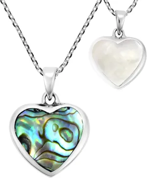 AeraVida Romantic Double-Sided Heart Stones Inlay .925 Sterling Silver Necklace for Women | Fashion Jewelry Valentine's Jewelry Gifts