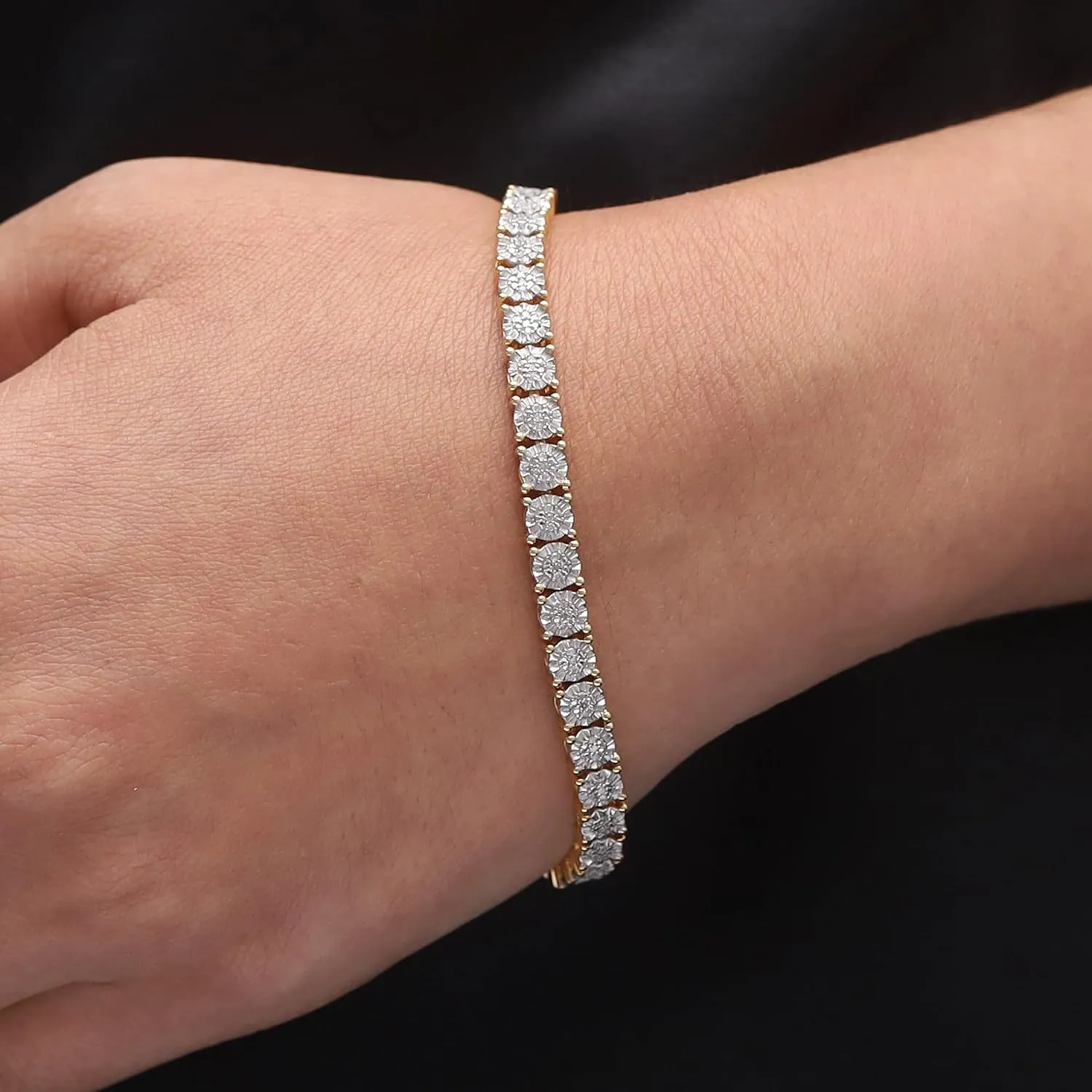 AFFY Tennis Bracelet For Women, 0.25 Carat Round Moissanite, Natural Diamond or Lab Grown Diamond Bracelet for Women in 14K Gold Over Sterling Silver Bracelet Jewelry Gift for Her, Length- 7.25