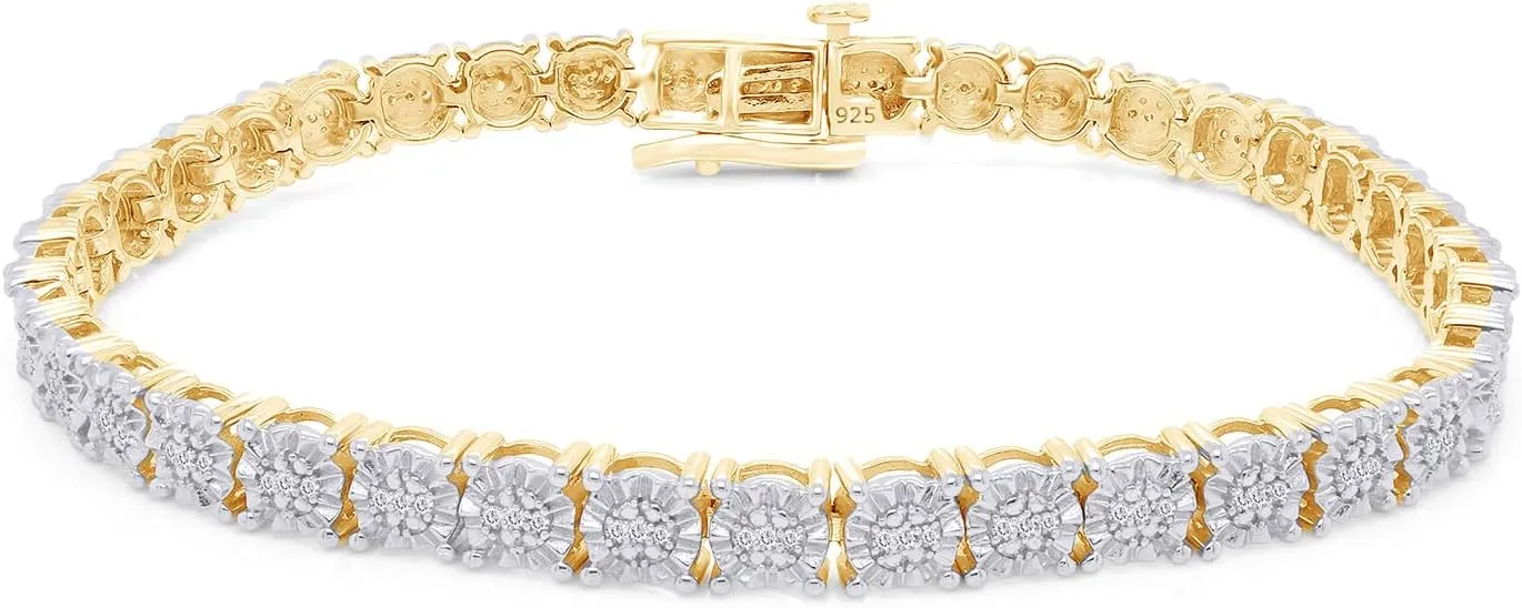 AFFY Tennis Bracelet For Women, 0.25 Carat Round Moissanite, Natural Diamond or Lab Grown Diamond Bracelet for Women in 14K Gold Over Sterling Silver Bracelet Jewelry Gift for Her, Length- 7.25