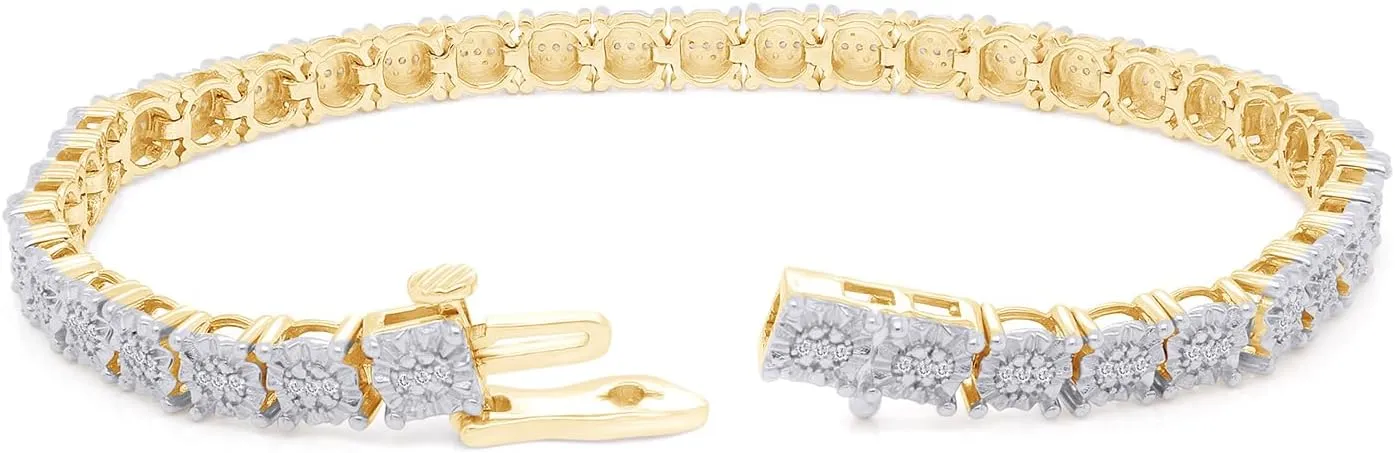 AFFY Tennis Bracelet For Women, 0.25 Carat Round Moissanite, Natural Diamond or Lab Grown Diamond Bracelet for Women in 14K Gold Over Sterling Silver Bracelet Jewelry Gift for Her, Length- 7.25