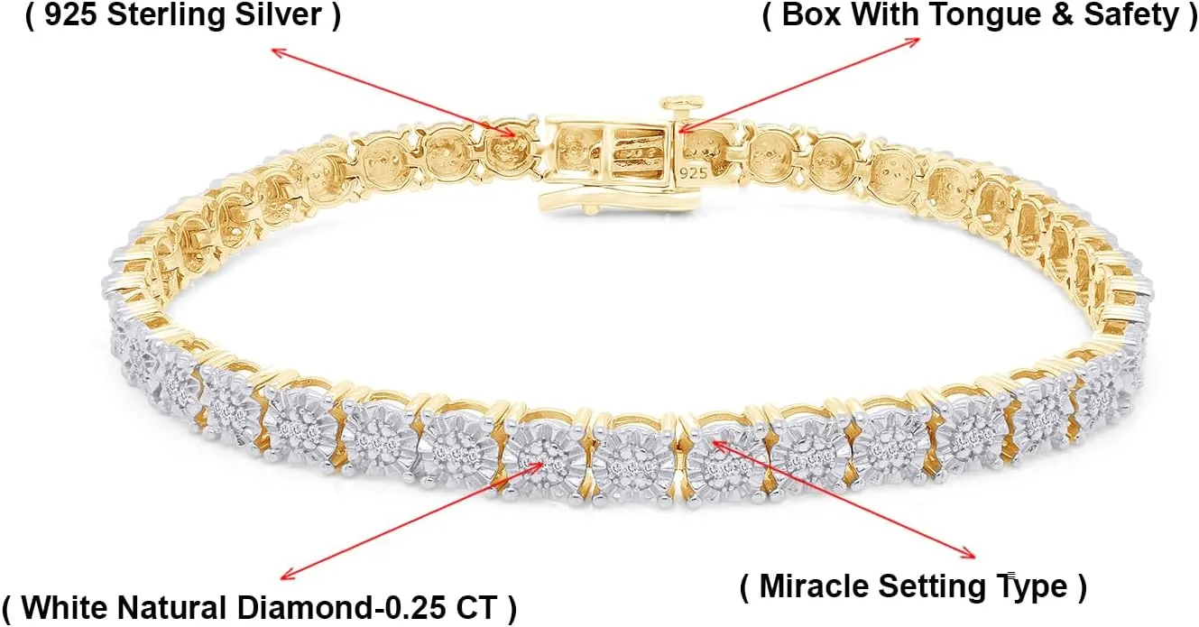 AFFY Tennis Bracelet For Women, 0.25 Carat Round Moissanite, Natural Diamond or Lab Grown Diamond Bracelet for Women in 14K Gold Over Sterling Silver Bracelet Jewelry Gift for Her, Length- 7.25