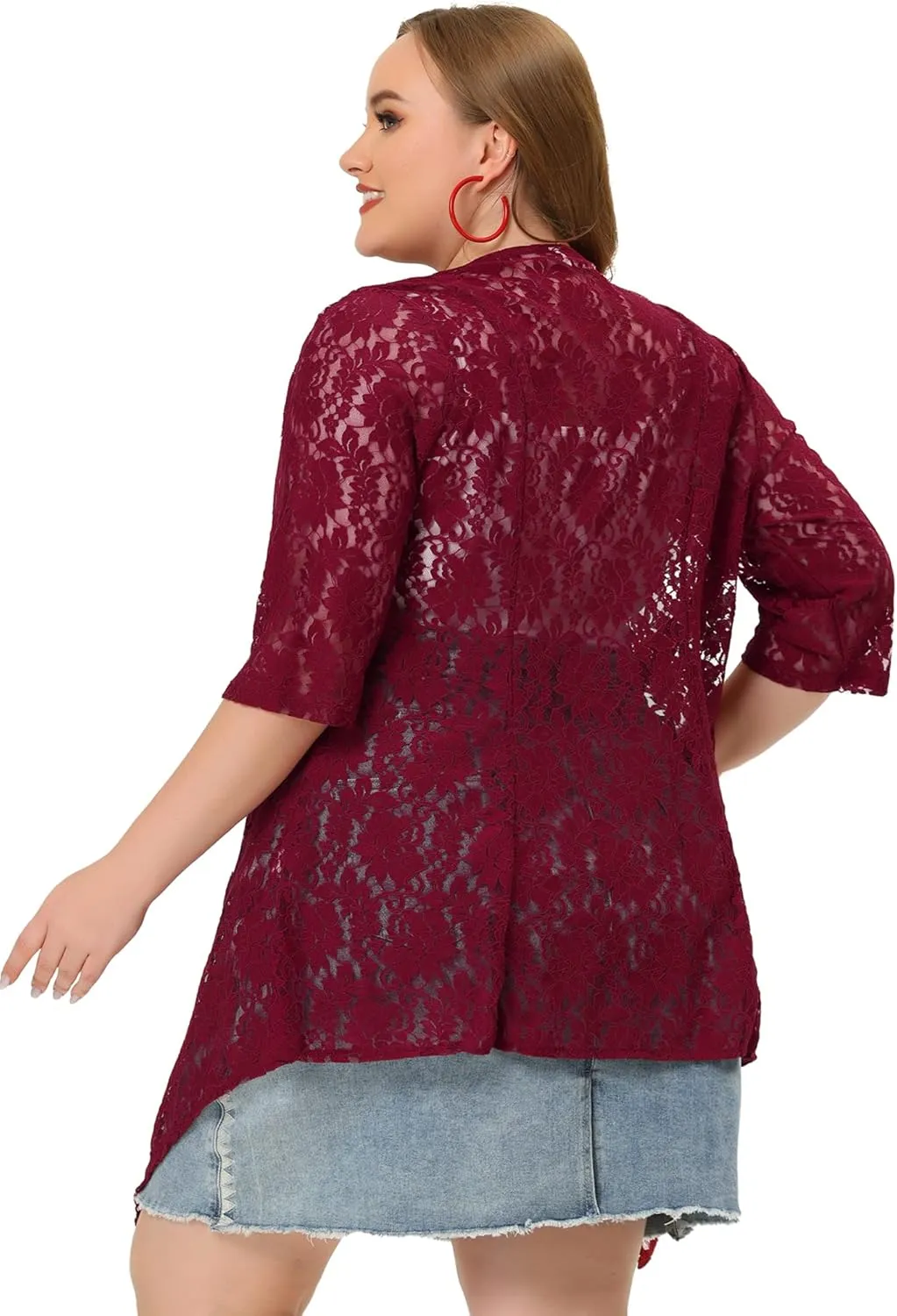 Agnes Orinda Plus Size Cardigans for Women Open Front 3/4 Sleeves Crochet Cover Ups Jackets 2024