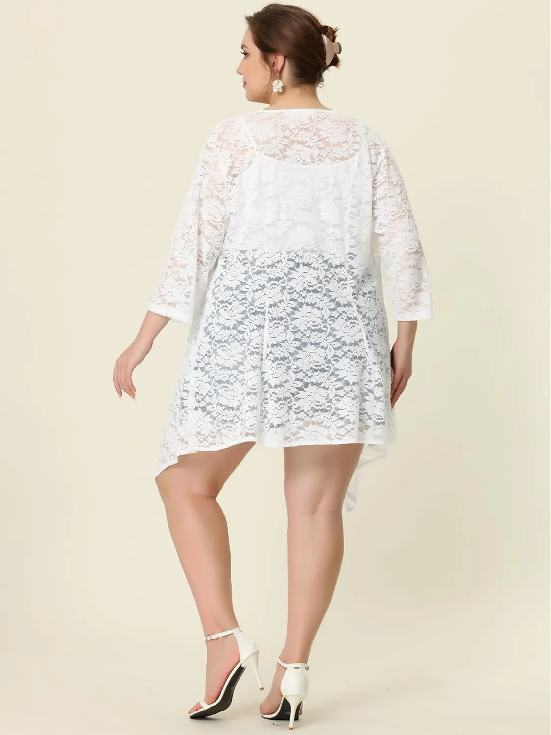 Agnes Orinda Plus Size Cardigans for Women Open Front 3/4 Sleeves Crochet Cover Ups Jackets 2024