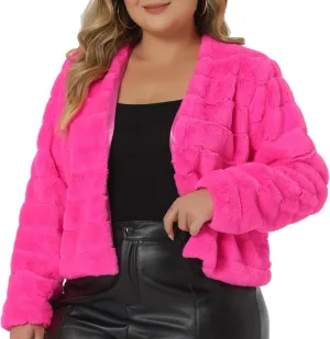 Agnes Orinda Plus Size Faux Fur Jacket for Women Open Front Collarless Wedding Formal Cropped Faux Fur Winter Jackets