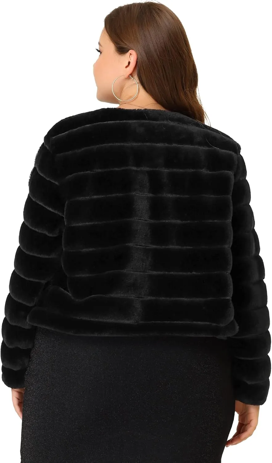 Agnes Orinda Plus Size Faux Fur Jacket for Women Open Front Collarless Wedding Formal Cropped Faux Fur Winter Jackets
