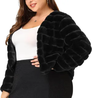 Agnes Orinda Plus Size Faux Fur Jacket for Women Open Front Collarless Wedding Formal Cropped Faux Fur Winter Jackets