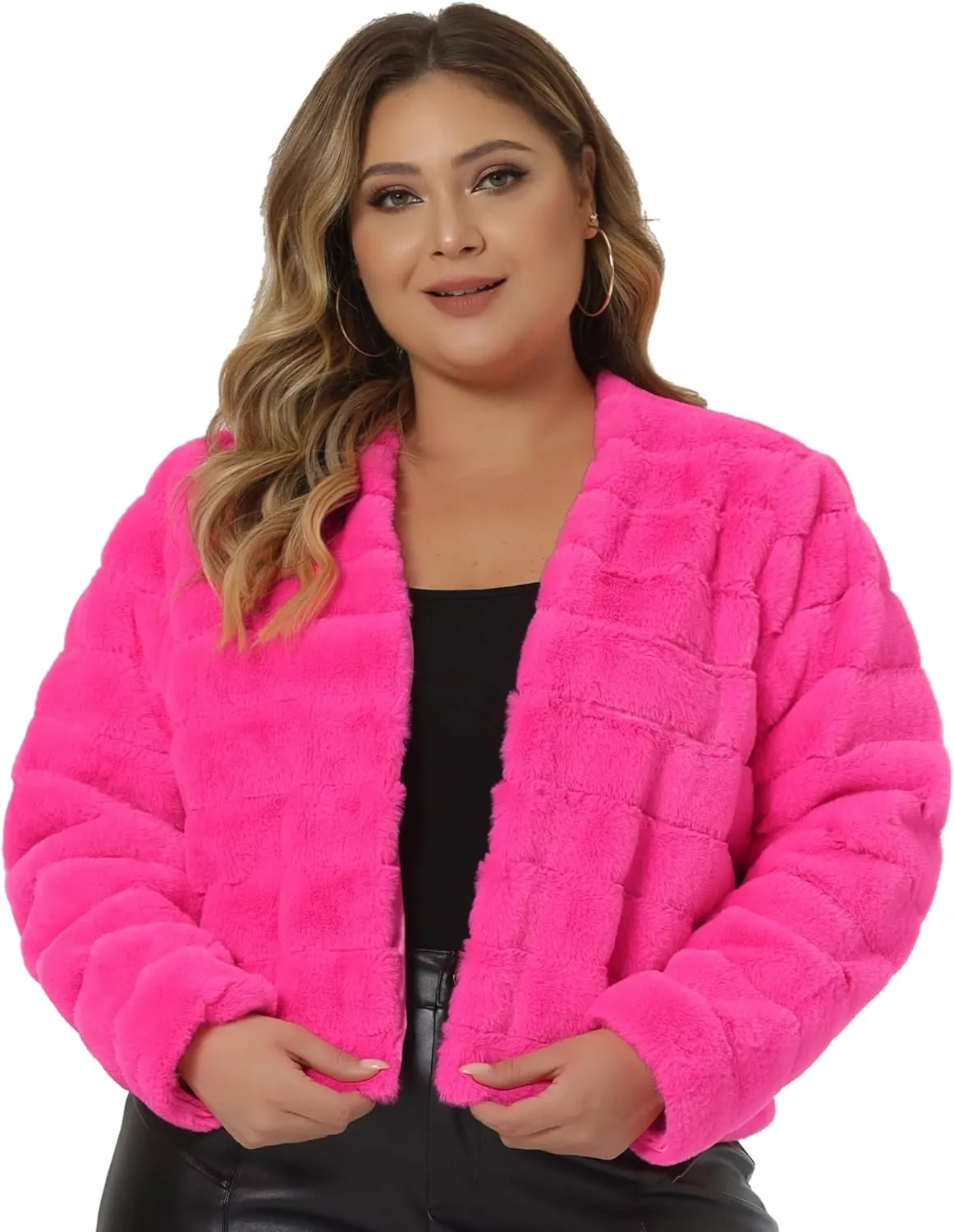 Agnes Orinda Plus Size Faux Fur Jacket for Women Open Front Collarless Wedding Formal Cropped Faux Fur Winter Jackets
