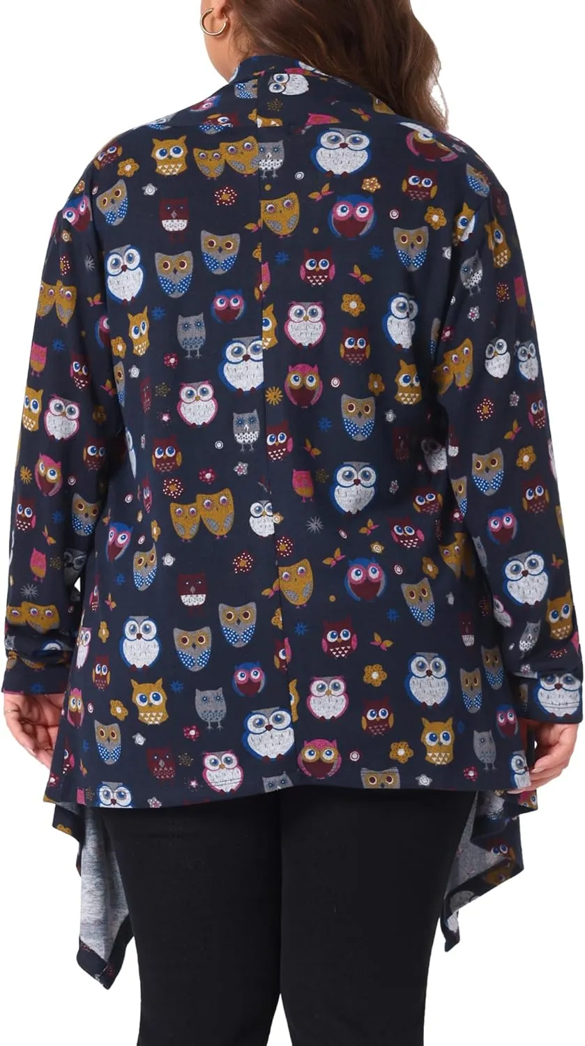 Agnes Orinda Plus Size Halloween Owl Cardigan for Women Flowy Print Loose Open Front Knitting Sweater Cardigans