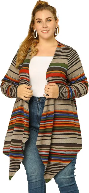 Agnes Orinda Women's Plus Size Cardigans Kimonos Color Block Boho Striped Open Front Cardigan 2024