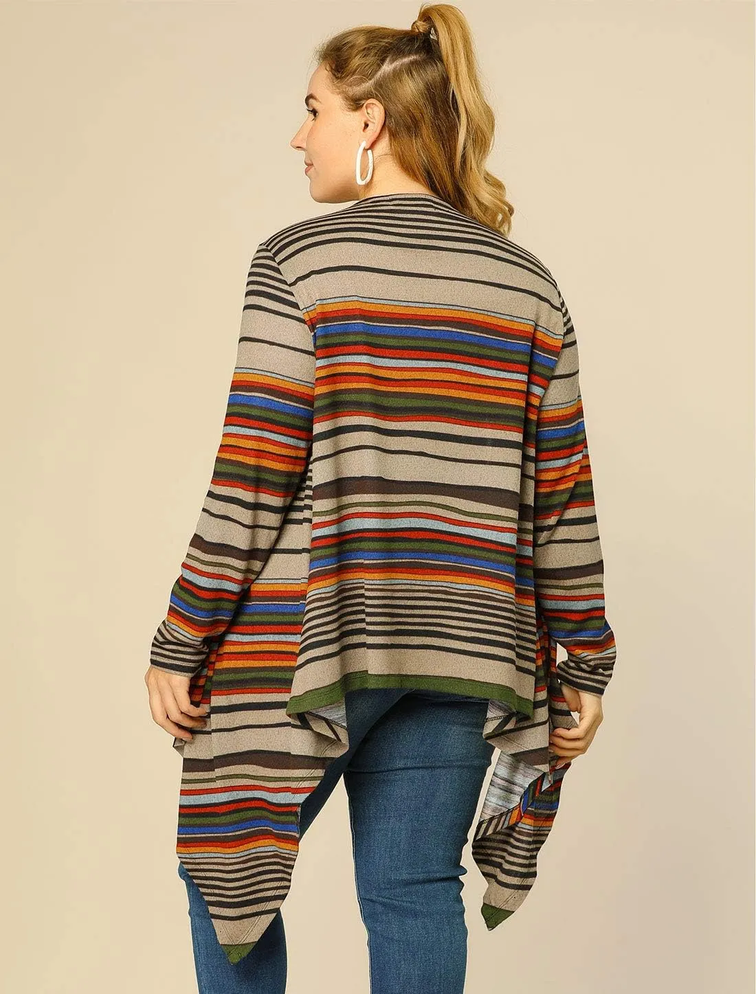 Agnes Orinda Women's Plus Size Cardigans Kimonos Color Block Boho Striped Open Front Cardigan 2024