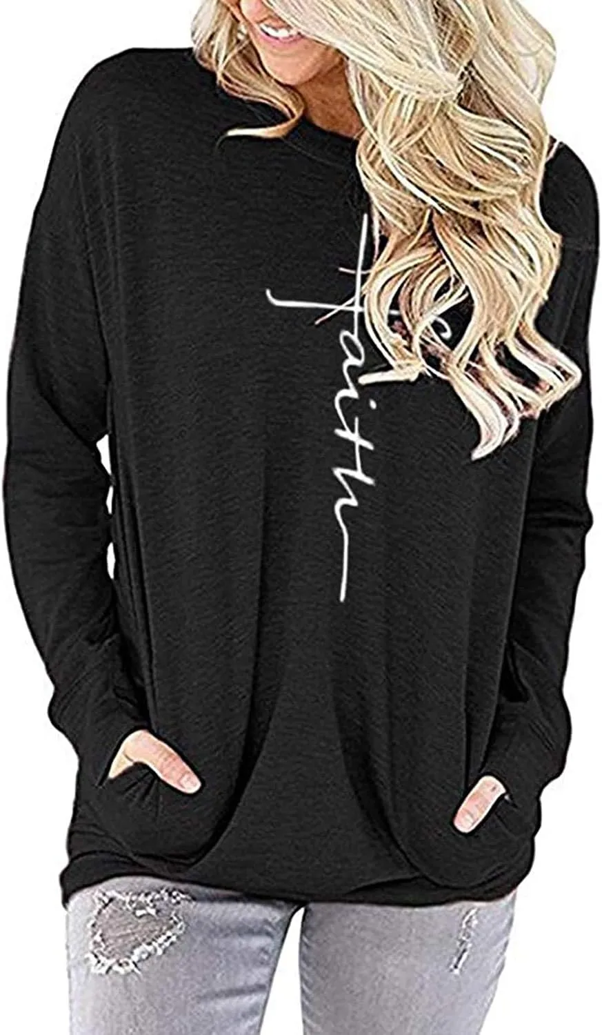 Akihoo Womens Casual Long Sleeve Tunic Tops Crew Neck Shirt Blouses