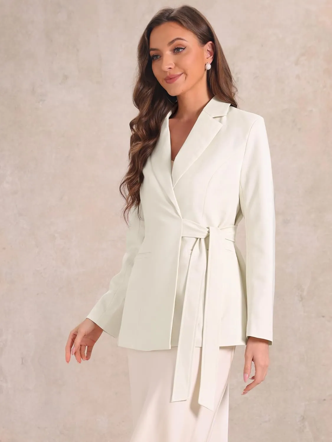 Allegra K Casual Belted Blazer for Women's Lapel Long Sleeve Work Office Wrap Blazer Jackets