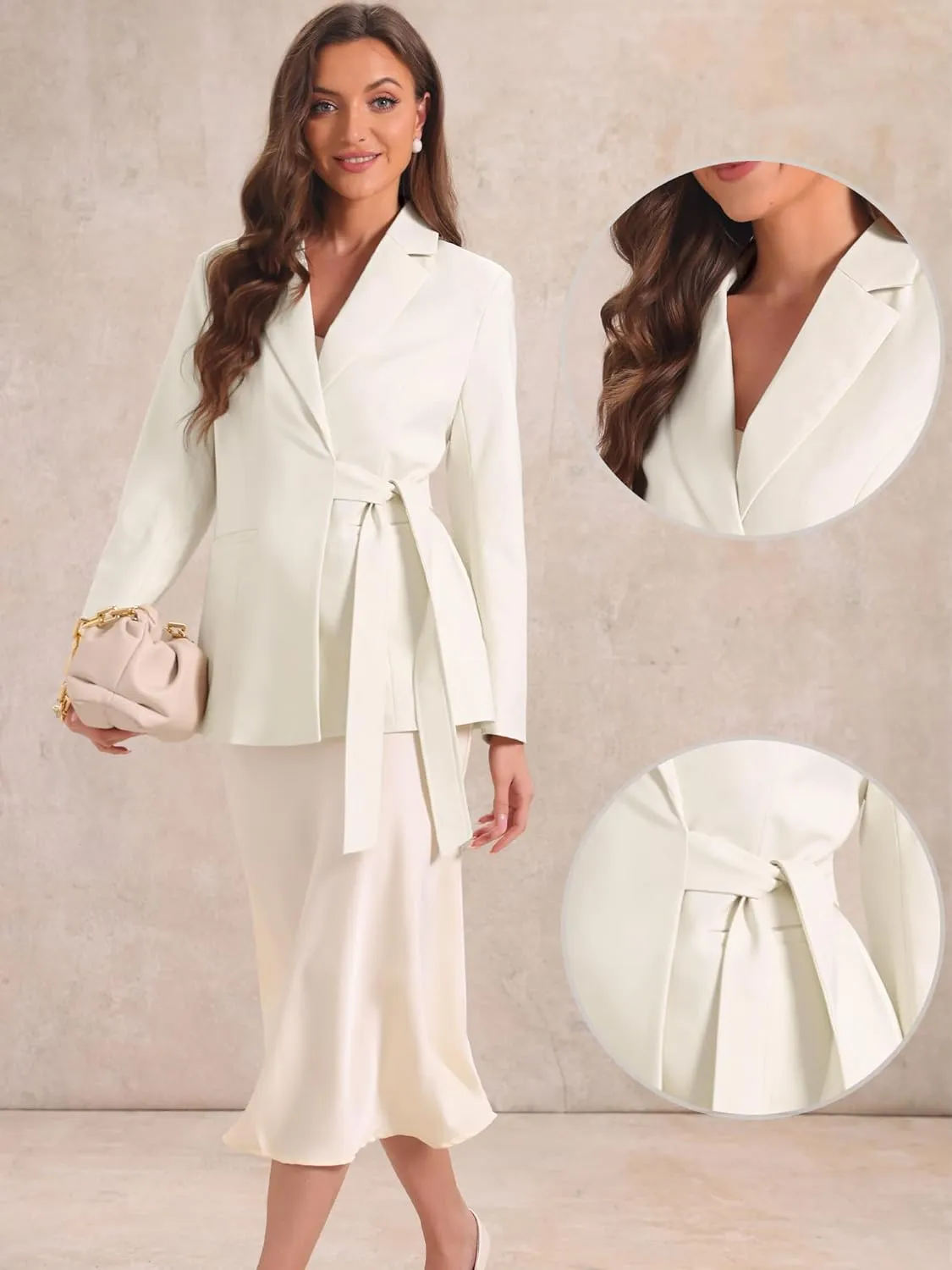 Allegra K Casual Belted Blazer for Women's Lapel Long Sleeve Work Office Wrap Blazer Jackets