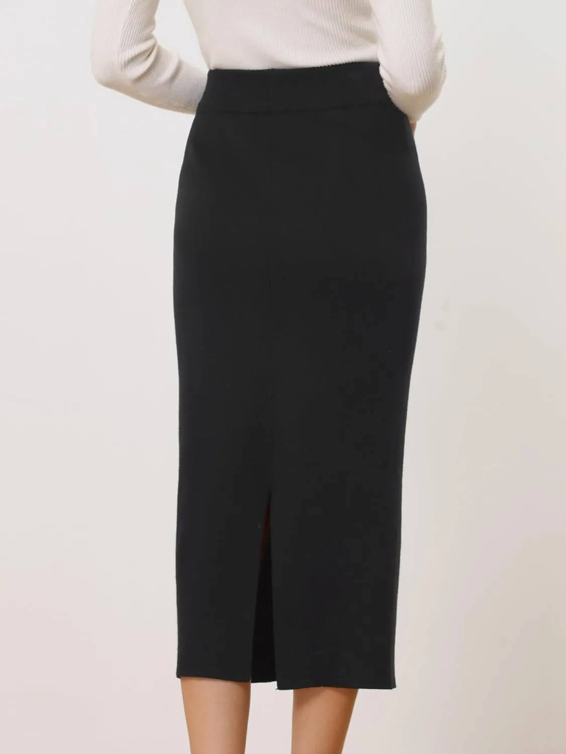 Allegra K Women's Sweater Skirts Ribbed Knit Elastic High Waist Stretchy Slit Casual Office Pencil Midi Skirt