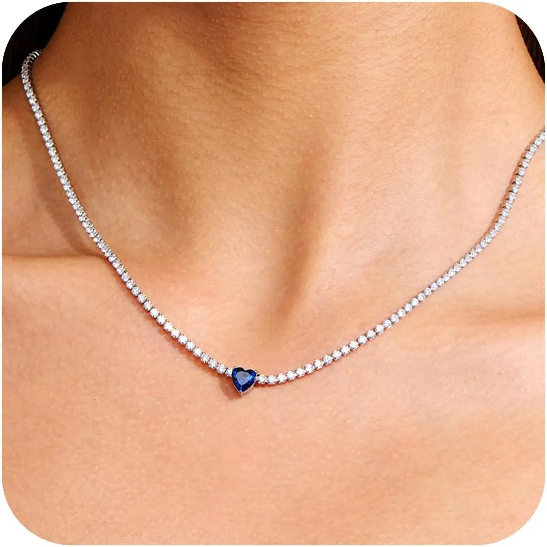 AllenCOCO Diamond Tennis Necklace 18K White Gold Plated Emerald Birthstone Necklace for Women Mothers Dainty Gold Necklace Cubic Zirconia Necklace Birthday Gifts for Women Jewelry