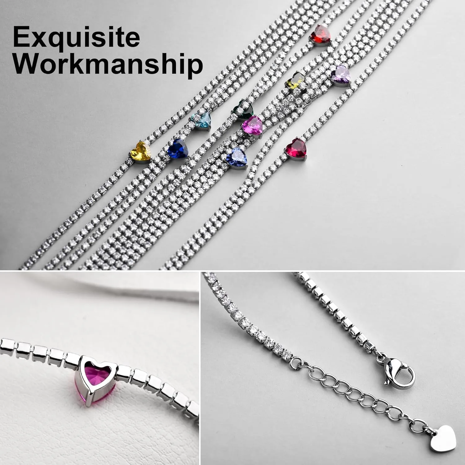AllenCOCO Diamond Tennis Necklace 18K White Gold Plated Emerald Birthstone Necklace for Women Mothers Dainty Gold Necklace Cubic Zirconia Necklace Birthday Gifts for Women Jewelry