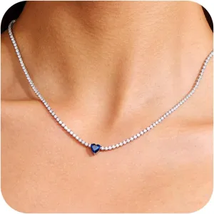AllenCOCO Diamond Tennis Necklace 18K White Gold Plated Emerald Birthstone Necklace for Women Mothers Dainty Gold Necklace Cubic Zirconia Necklace Birthday Gifts for Women Jewelry