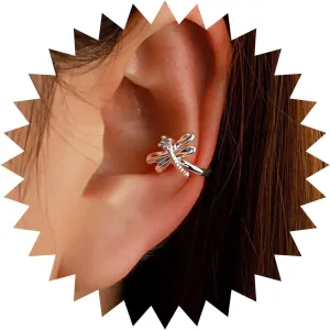 Andelaisi Boho Crystal Dragonfly Ear Cuff - Vintage Gold Clip On Earrings - No Piercing Cartilage Jewelry for Women