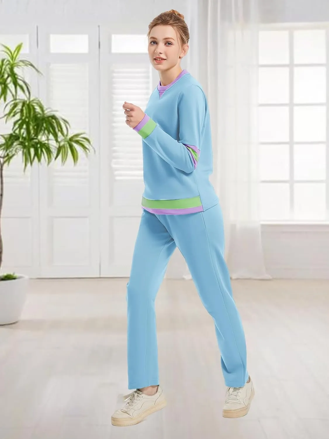 ANOTWENER Sweatsuits Women 2 Piece Outfit Track Suits Travel Outfits for Womens Loungewear Set Crewneck Pullover
