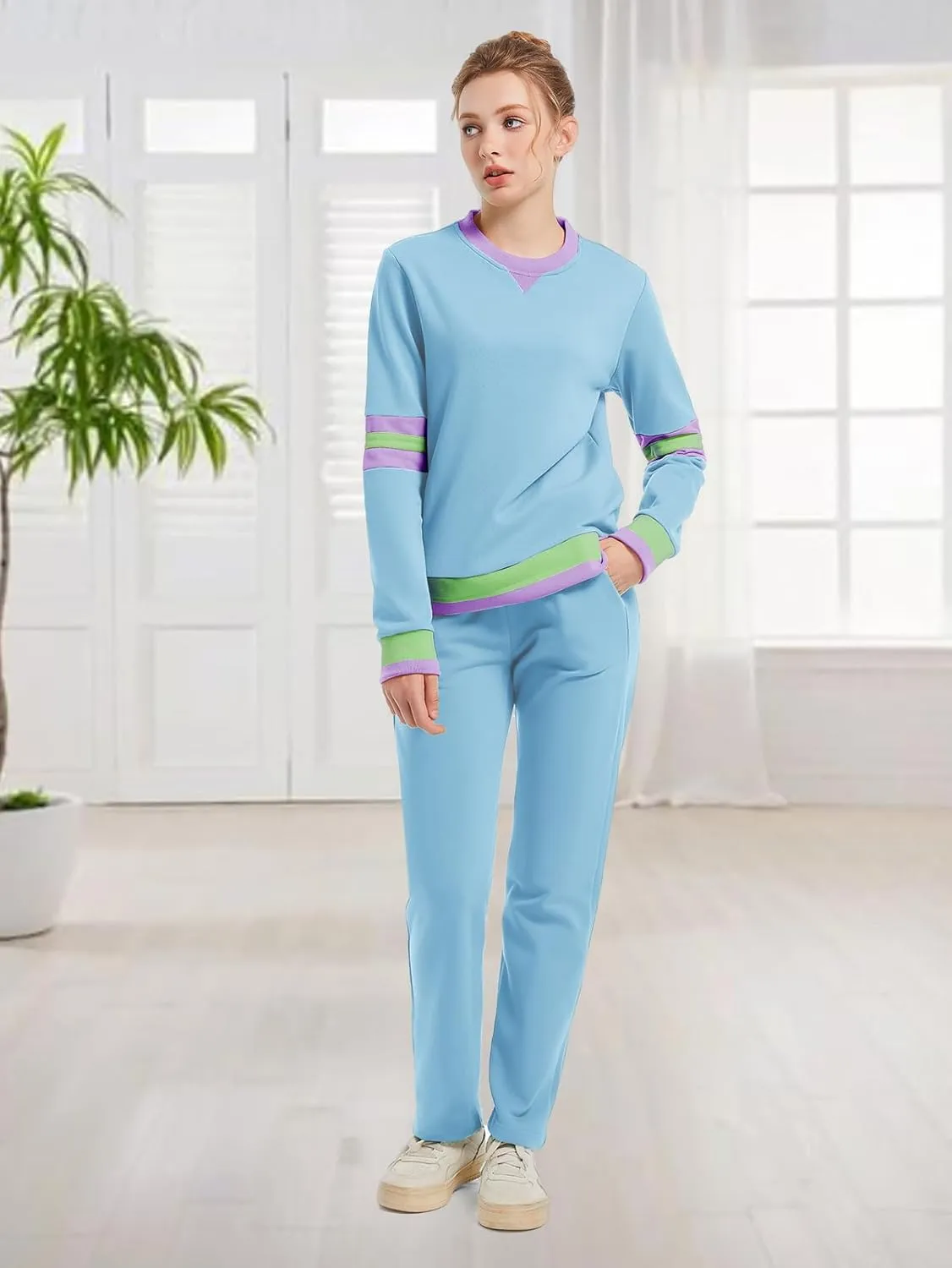 ANOTWENER Sweatsuits Women 2 Piece Outfit Track Suits Travel Outfits for Womens Loungewear Set Crewneck Pullover