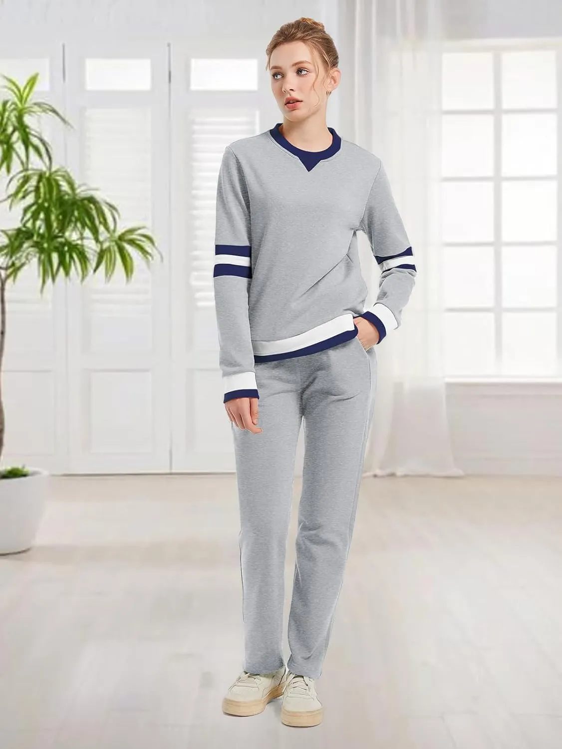 ANOTWENER Sweatsuits Women 2 Piece Outfit Track Suits Travel Outfits for Womens Loungewear Set Crewneck Pullover