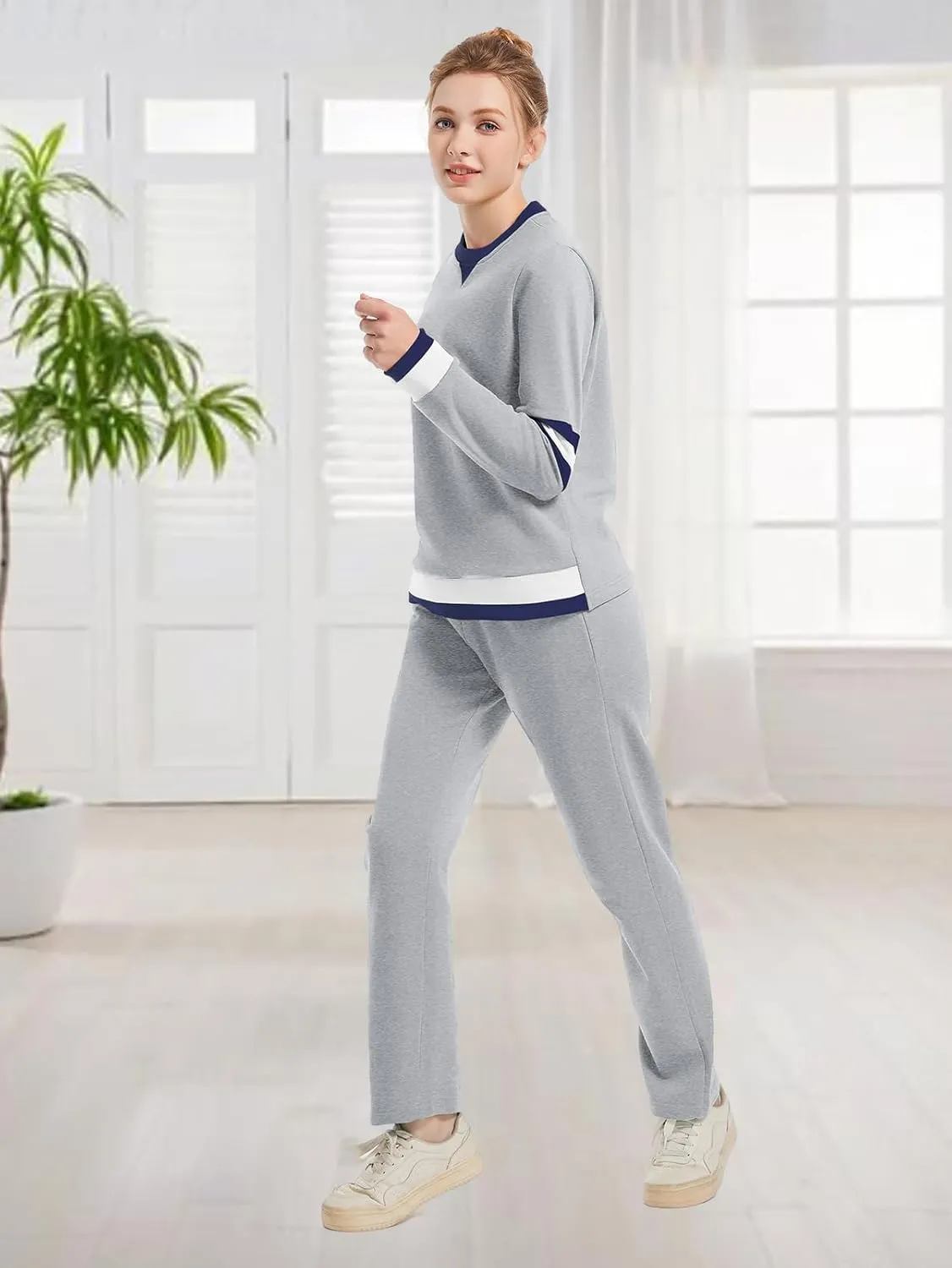 ANOTWENER Sweatsuits Women 2 Piece Outfit Track Suits Travel Outfits for Womens Loungewear Set Crewneck Pullover
