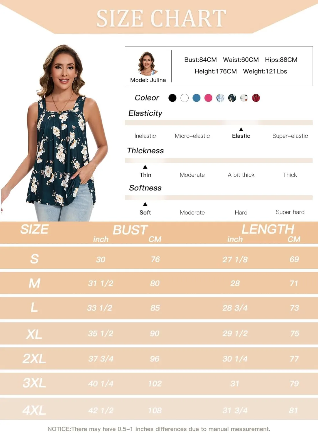 ANYFITTING Tank Top with Built in Bras Women Padded Flowy Loose Camisole Shirt Square Neck Sewn in Medium Support Wide Strap