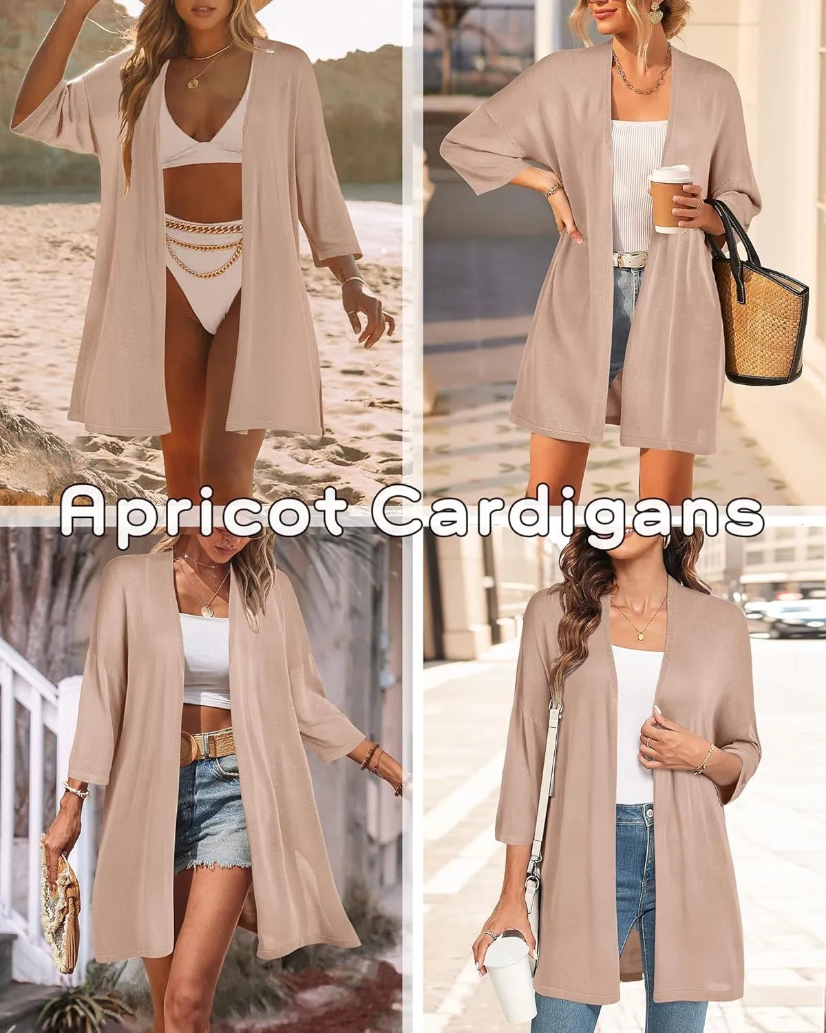 Arach&Cloz Women's 2025 Summer 3/4 Short Sleeve Open Front Lightweight Outfit Cardigan Casual Kimono Beach Sweater